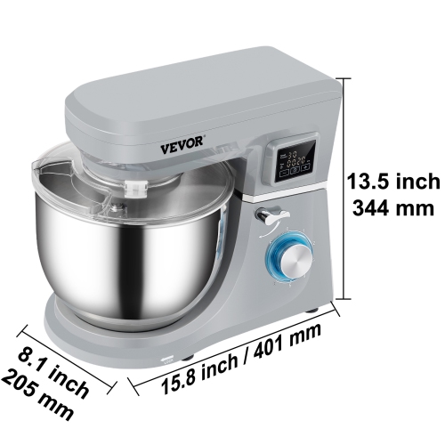 VEVOR 660W Stand Mixer, Electric Dough Mixer with 6 Speeds LCD Screen Timing, Tilt-Head Food Mixer with 7.4 Qt Stainless Steel Bowl, Dough Hook,