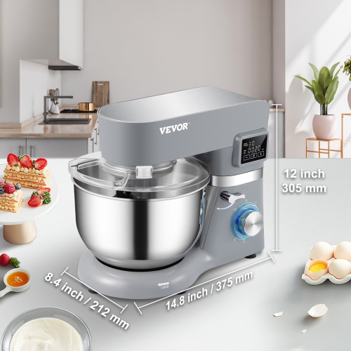VEVOR 660W Stand Mixer, Electric Dough Mixer with 6 Speeds LCD Screen Timing, Tilt-Head Food Mixer with 5.8 Qt Stainless Steel Bowl, Dough Hook,