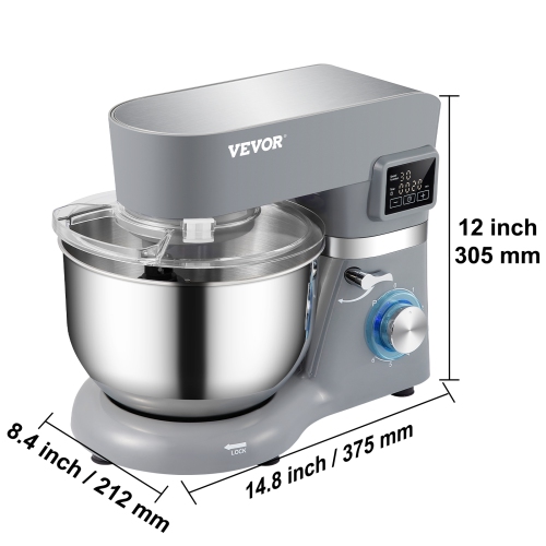VEVOR 660W Stand Mixer, Electric Dough Mixer with 6 Speeds LCD Screen Timing, Tilt-Head Food Mixer with 5.8 Qt Stainless Steel Bowl, Dough Hook,