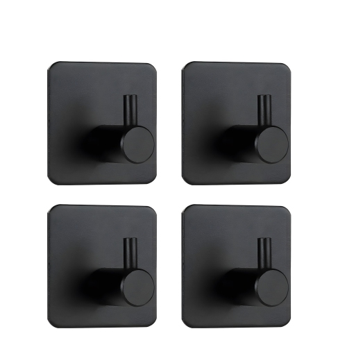 4 Pack Black Adhesive Hooks, Bathroom Wall Adhesive Hooks, Punch-Free Kitchen Towel Hooks