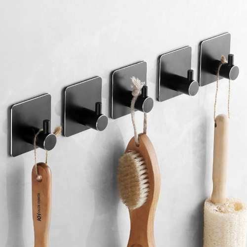 4 Pack Black Adhesive Hooks, Bathroom Wall Adhesive Hooks, Punch-Free Kitchen Towel Hooks