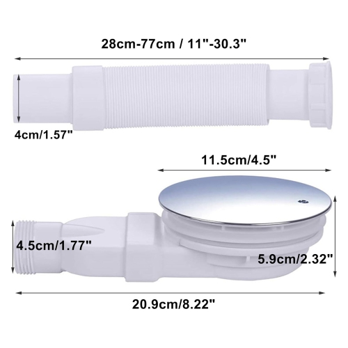 Shower drain 90 mm, extra flat, drain hole for shower tray, siphon with anti-odor system, hair