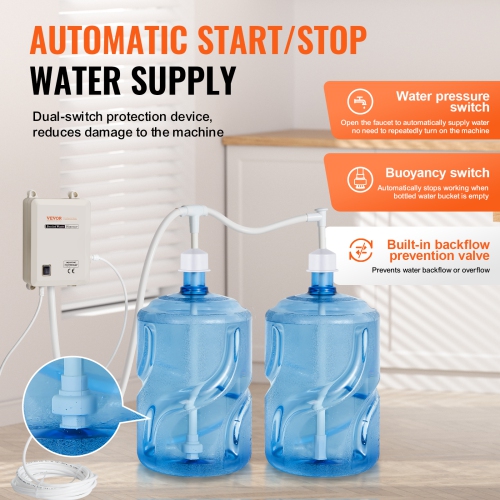 VEVOR 2x5 Gallon Bottled Water Dispenser Pump System, Dispensing System, Automatic Electric Water Dispenser, Double-Pipe Water Jug Pump, Compatible
