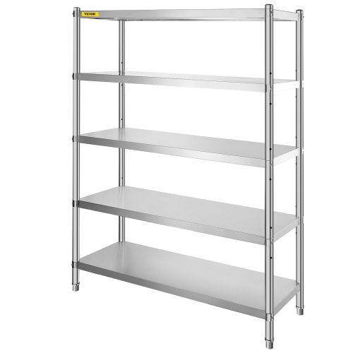 VEVOR 48x18.5 Inch Stainless Steel Shelves, 5 Tier Adjustable Shelf Storage Unit, Stainless Steel Rack Shelving Heavy Duty Shelving, for Kitchen