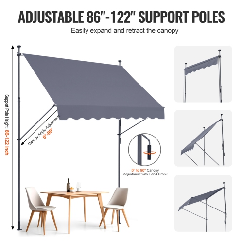 VEVOR 98 x 47" Patio Awning Retractable, Awning Sunshade Shelter with Manual Crank Handle, Outdoor Patio Canopy Sunsetter Deck, Adjustable Height