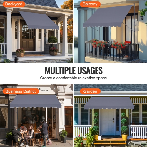 VEVOR 98 x 47" Patio Awning Retractable, Awning Sunshade Shelter with Manual Crank Handle, Outdoor Patio Canopy Sunsetter Deck, Adjustable Height