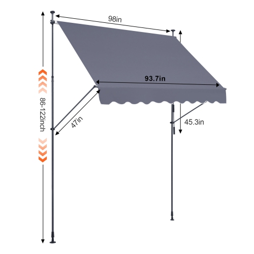 VEVOR 98 x 47" Patio Awning Retractable, Awning Sunshade Shelter with Manual Crank Handle, Outdoor Patio Canopy Sunsetter Deck, Adjustable Height