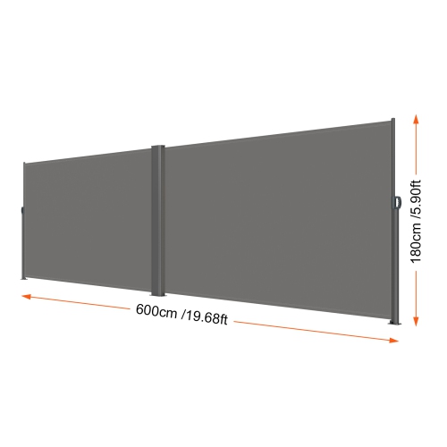 VEVOR 71''x 236'' Retractable Side Awning, Aluminum Outdoor Privacy Screen, 280g Polyester Water-proof Retractable Patio Screen, UV 30+ Room Divider