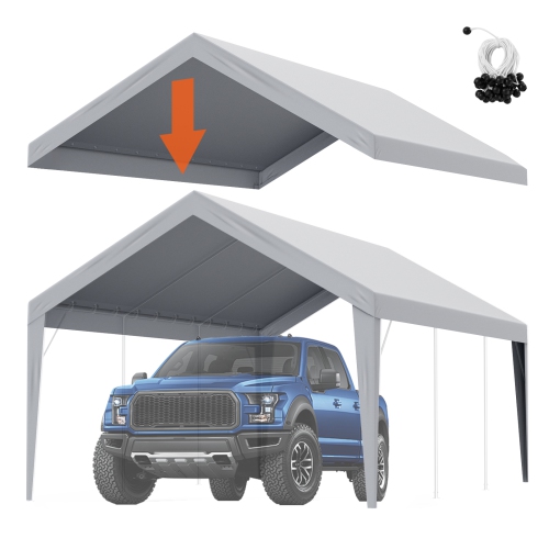 VEVOR  12 X 20 Ft Carport Replacement Canopy Cover, Garage Top Tent Shelter Tarp Heavy-Duty Waterproof & Uv Protected, w Ball Bungees, Grey (Only Top