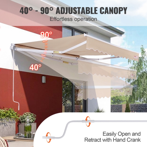 VEVOR 13x8 ft Manual Retractable Awning, Outdoor Patio Awning Retractable Sun Shade, Water-Resistant Polyester Patio Door Window Awning Sunshade