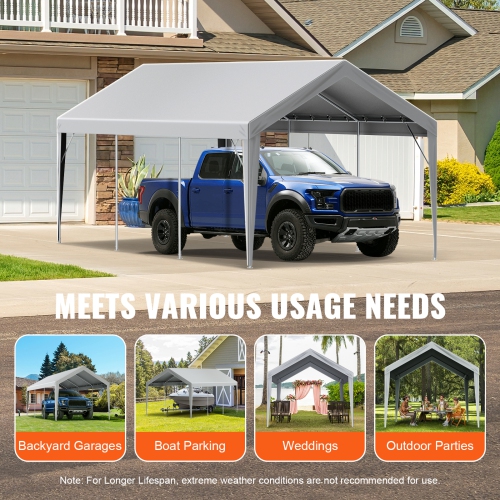 VEVOR 10 x 20 ft Carport Replacement Canopy Cover, Garage Top Tent Shelter Tarp Heavy-Duty Waterproof & UV Protected, with Ball Bungees,Grey