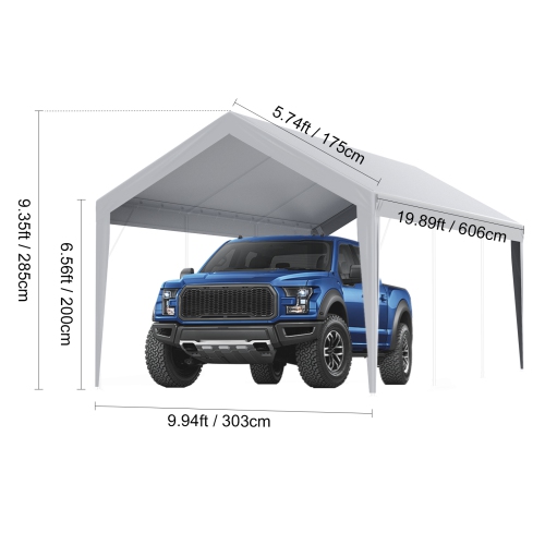 VEVOR 10 x 20 ft Carport Replacement Canopy Cover, Garage Top Tent Shelter Tarp Heavy-Duty Waterproof & UV Protected, with Ball Bungees,Grey