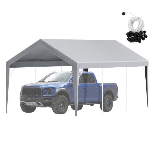 VEVOR 10 x 20 ft Carport Replacement Canopy Cover, Garage Top Tent Shelter Tarp Heavy-Duty Waterproof & UV Protected, with Ball Bungees,Grey