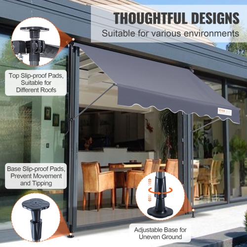 VEVOR 118" Manual Retractable Awning, Outdoor Retractable Patio Awning Sunshade Shelter, Adjustable Patio Door Window Awning Canopy with 39" Sun
