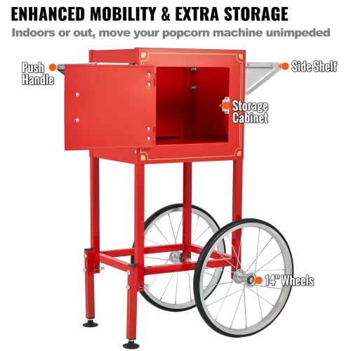 VEVOR 850W Popcorn Maker with Cart, Popcorn Popper Machine, 8 Oz Kettle Makes 48 Cups per Batch, Popcorn Maker Equipped with Tempered Glass, Includes