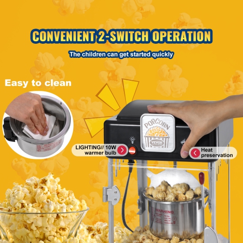VEVOR 300W Popcorn Maker, Popcorn Popper Machine, 2.5 Oz Kettle Makes 4 QT per Batch, Tabletop Popcorn Maker with PP Door, Includes 2 Scoops and