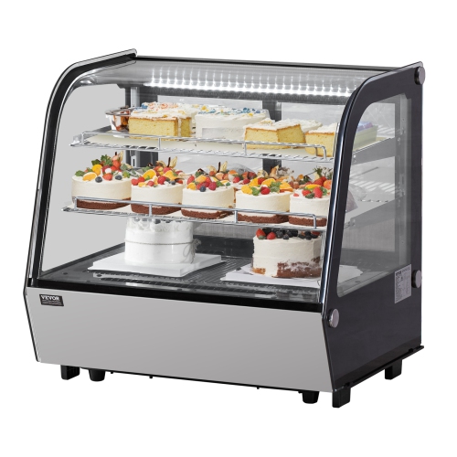 VEVOR 4.2 Cu.Ft./115L Refrigerated Display Case, Countertop Pastry Display Case, 2-Tier Commercial Display Refrigerator with LED Lighting, TURBO