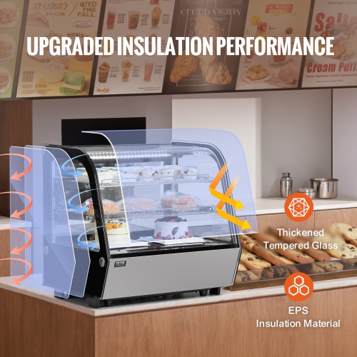 VEVOR 4.2 Cu.Ft./115L Refrigerated Display Case, Countertop Pastry Display Case, 2-Tier Commercial Display Refrigerator with LED Lighting, TURBO