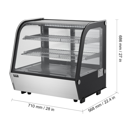 VEVOR 4.2 Cu.Ft./115L Refrigerated Display Case, Countertop Pastry Display Case, 2-Tier Commercial Display Refrigerator with LED Lighting, TURBO