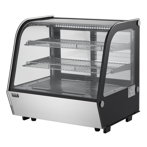 VEVOR 4.2 Cu.Ft./115L Refrigerated Display Case, Countertop Pastry Display Case, 2-Tier Commercial Display Refrigerator with LED Lighting, TURBO