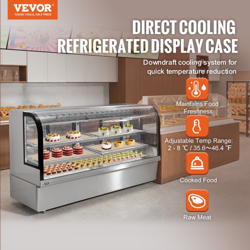 VEVOR 32 Cu.Ft./901L Refrigerated Display Case, Large Pastry Display Case, 4-Tier Commercial Display Refrigerator with LED Lighting, Downdraft