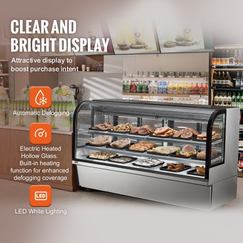VEVOR 32 Cu.Ft./901L Refrigerated Display Case, Large Pastry Display Case, 4-Tier Commercial Display Refrigerator with LED Lighting, Downdraft