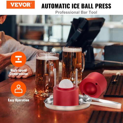 VEVOR 2.4" Ice Ball Press, Ice Ball Maker, Aircraft Al Alloy Ice Ball Press Kit for 60mm Ice Sphere, Ice Press with Tong and Drip Tray, for Whiskey,