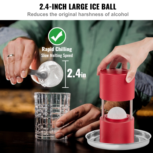 VEVOR 2.4" Ice Ball Press, Ice Ball Maker, Aircraft Al Alloy Ice Ball Press Kit for 60mm Ice Sphere, Ice Press with Tong and Drip Tray, for Whiskey,