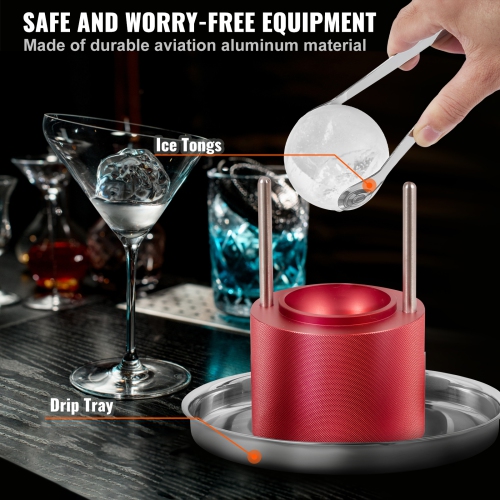 VEVOR 2.4" Ice Ball Press, Ice Ball Maker, Aircraft Al Alloy Ice Ball Press Kit for 60mm Ice Sphere, Ice Press with Tong and Drip Tray, for Whiskey,