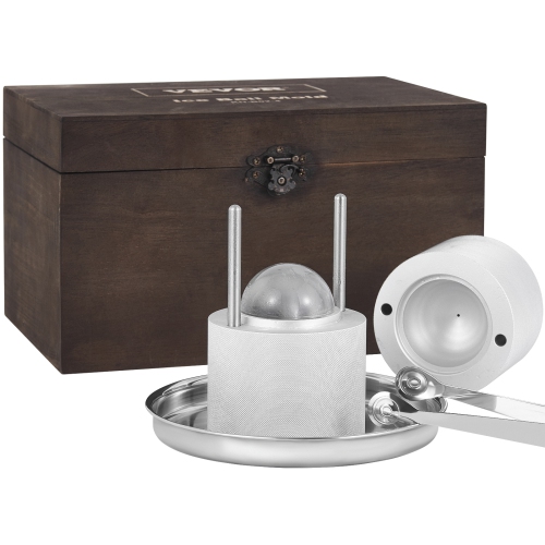 VEVOR Ice Ball Press Kit, Aircraft Al Alloy Ice Press with Ice Block Mold, Large Mat, Tong, Drip Tray, One Glass, Round Ice Ball Maker 2.4"/60 mm Ice
