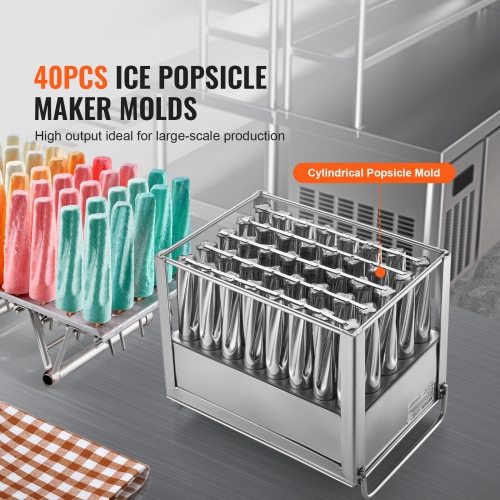 VEVOR 40PCS Commercial Popsicle Moulds, Cylindrical Ice Pop Moulds, Stainless Steel Ice Lolly Popsicle Moulds, with 50PCS Popsicle Sticks & Bags