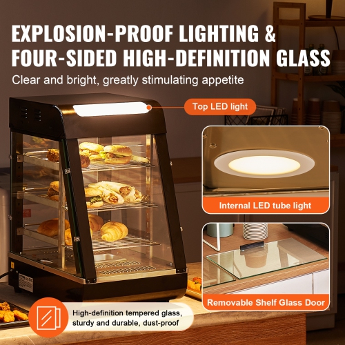VEVOR 3-Tier Commercial Food Warmer Display, 1000W Food Display Warmer with Light, Adjustable Shelf and Temperature Display, 86℉~185℉ Steam Heating,
