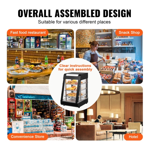 VEVOR 3-Tier Commercial Food Warmer Display, 1000W Food Display Warmer with Light, Adjustable Shelf and Temperature Display, 86℉~185℉ Steam Heating,
