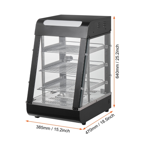 VEVOR 3-Tier Commercial Food Warmer Display, 1000W Food Display Warmer with Light, Adjustable Shelf and Temperature Display, 86℉~185℉ Steam Heating,