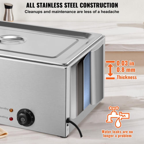 VEVOR Commercial Food Warmer, 1 x 19QT Electric Steam Table, 1200W Professional Countertop Stainless Steel Buffet Bain Marie with 86-185°F Temp
