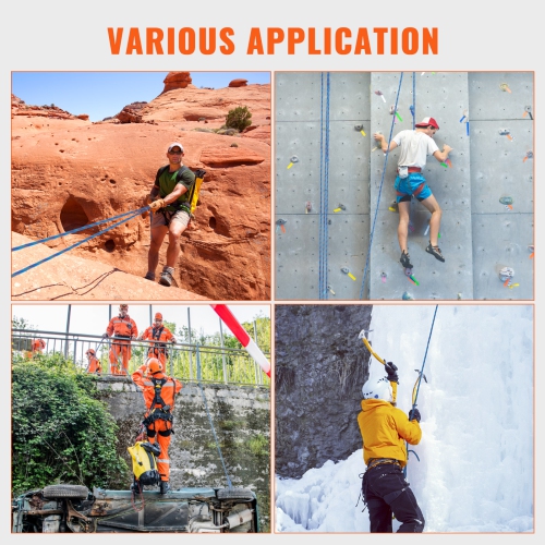 VEVOR 10.2mm Dynamic Climbing Rope, 60M(197ft) Outdoor Rock Climbing Rope 25KN Breaking Tension, Stretchable Fiber Rope with Steel Snap Hooks for