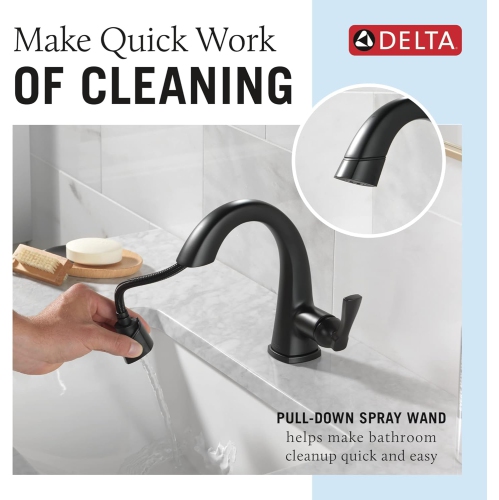 DELTA Faucet 577-BLPD-DST Stryke Bathroom Faucet, Matte Black