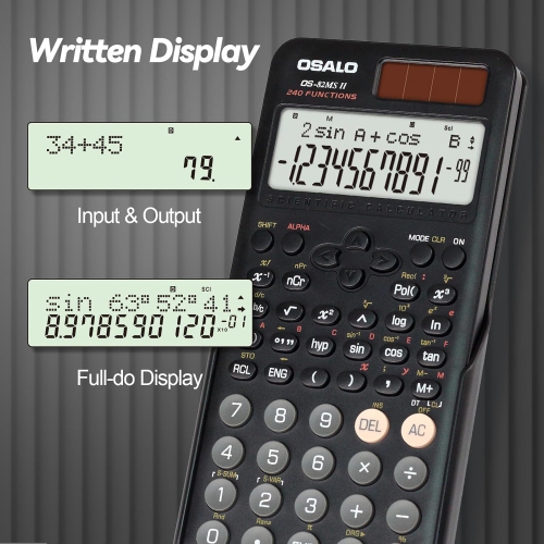 Scientific calculator 240 functions 2-line display Solar powered Suitable for middle school