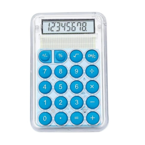 Mini calculatrice mignonne ordinateur spécifique à un étudiant Petite calculatrice portative de grande valeur transparente - bleue