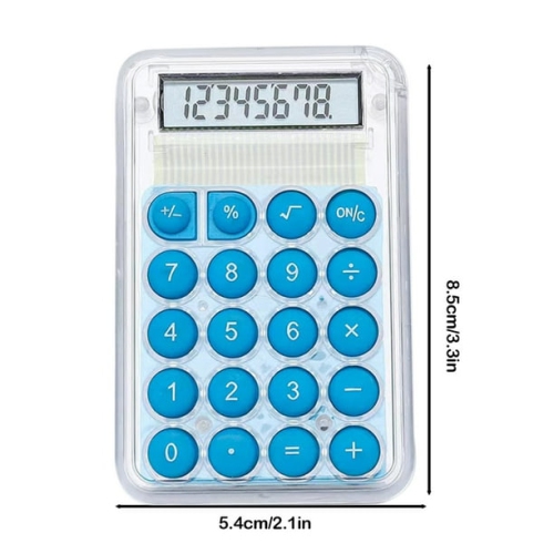 Mini calculatrice mignonne ordinateur spécifique à un étudiant Petite calculatrice portative de grande valeur transparente - bleue