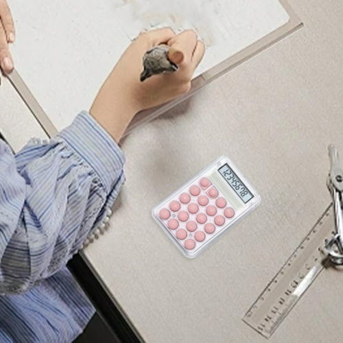 Mini Calculatrice Cute Student Special Computer, petite calculatrice portative de grande valeur transparente - Rose