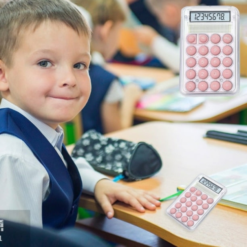 Mini Calculatrice Cute Student Special Computer, petite calculatrice portative de grande valeur transparente - Rose