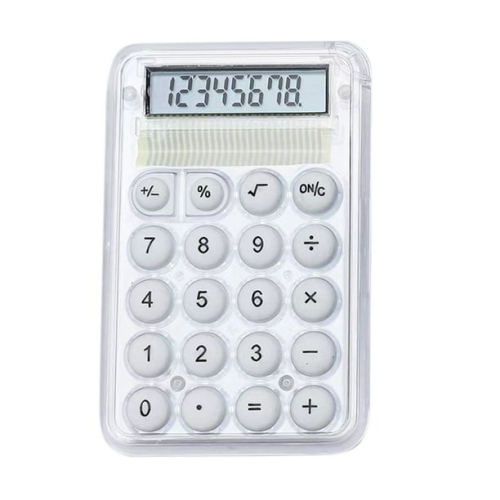 Mini Calculatrice Cute Student Special Computer, petite calculatrice portative de grande valeur transparente - Blanc