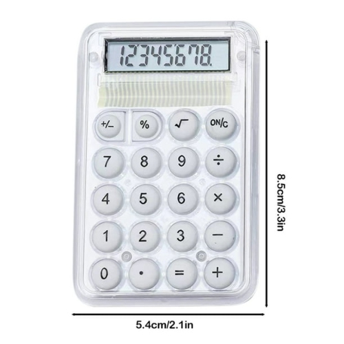 Mini Calculatrice Cute Student Special Computer, petite calculatrice portative de grande valeur transparente - Blanc
