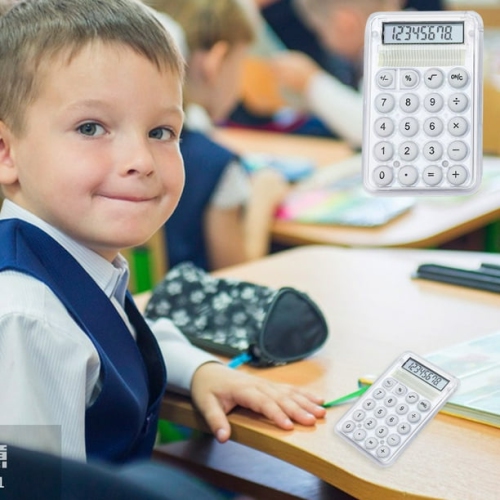 Mini Calculatrice Cute Student Special Computer, petite calculatrice portative de grande valeur transparente - Blanc