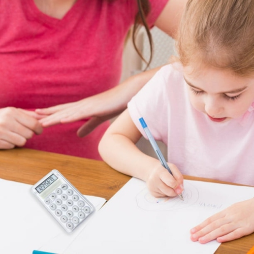 Mini Calculatrice Cute Student Special Computer, petite calculatrice portative de grande valeur transparente - Blanc