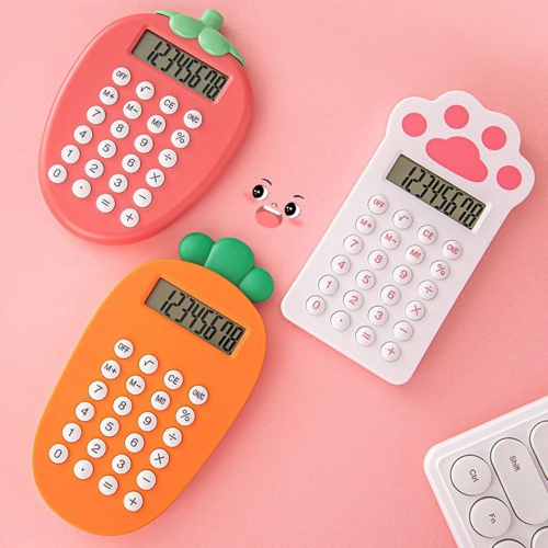 Mini-calculatrice en forme de carotte portative compacte et compacte en forme de patte de chat à la fraise