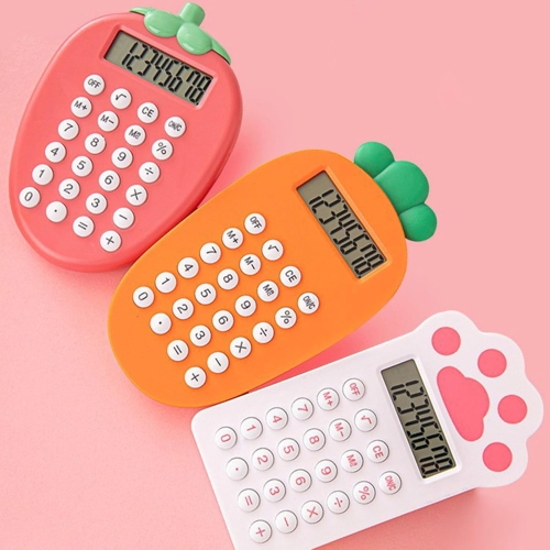 Mini Carrot Shaped Calculator Handheld Compact Portable Cartoon Strawberry Cat Paw Shape-orange