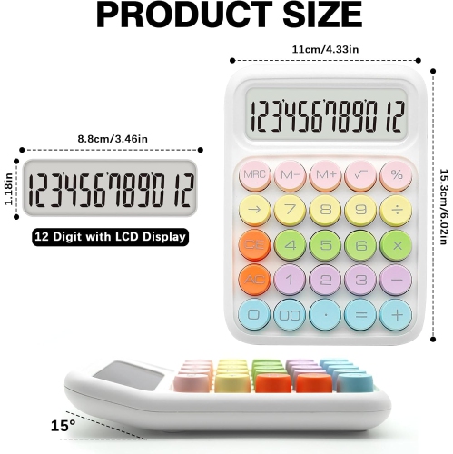 Calculatrice : couleur, affichage à 12 chiffres et gros boutons, idéale pour le bureau et l'école