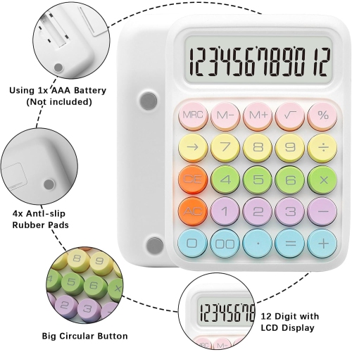Calculatrice : couleur, affichage à 12 chiffres et gros boutons, idéale pour le bureau et l'école
